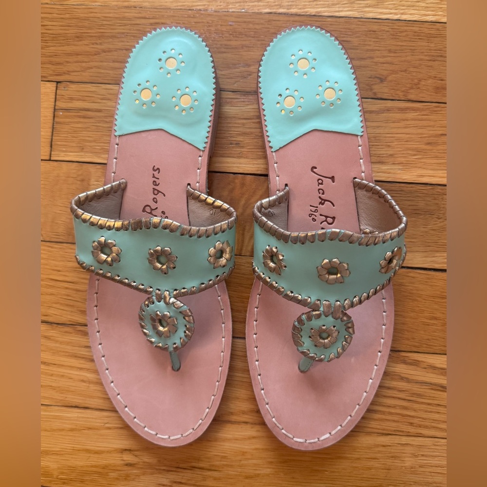 Jack Rogers Turquoise and Gold Sandals